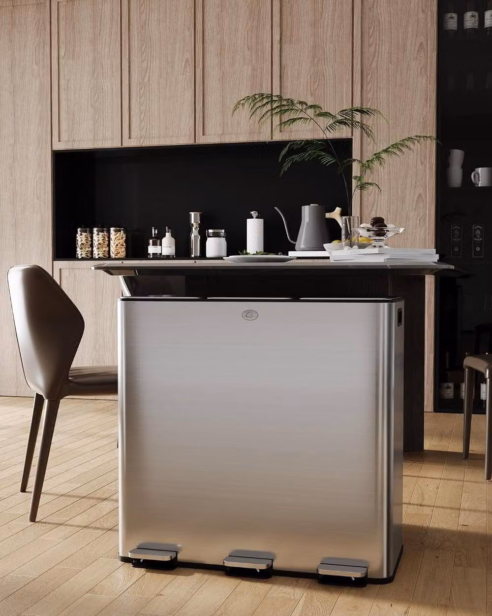 London Boutique Stainless Steel Step-On Kitchen Trash Can and Recycling Pedal Bin Set, 3 x 30L, Silver – 4