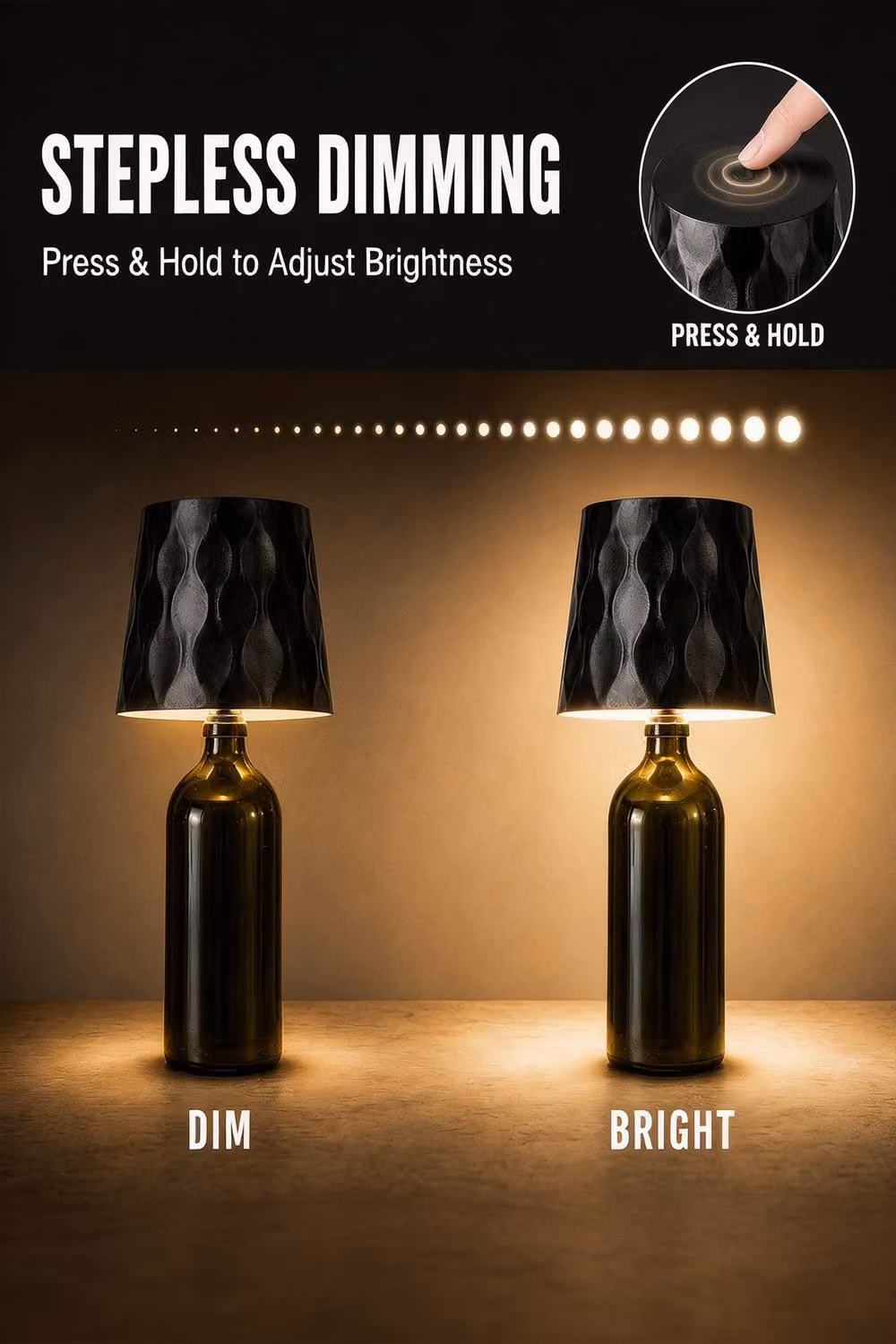 INMTFEI Black Rechargeable LED Bottle Lamp Shade Modern Cylinder Ambience Light for Bar and Patio – 2