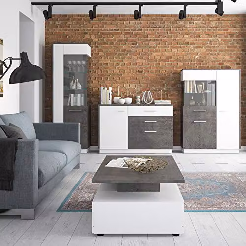 Furniture To Go Zingaro Low Display Cabinet with Glass Doors and Integrated Lighting, Grey or White, W/D/H: 151.0 x 38.0 x 103.09 cm – 3