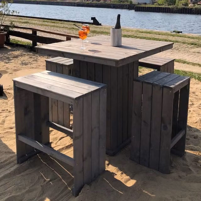 Promex Modern Grey Wood Garden Bar Table and Stool Set