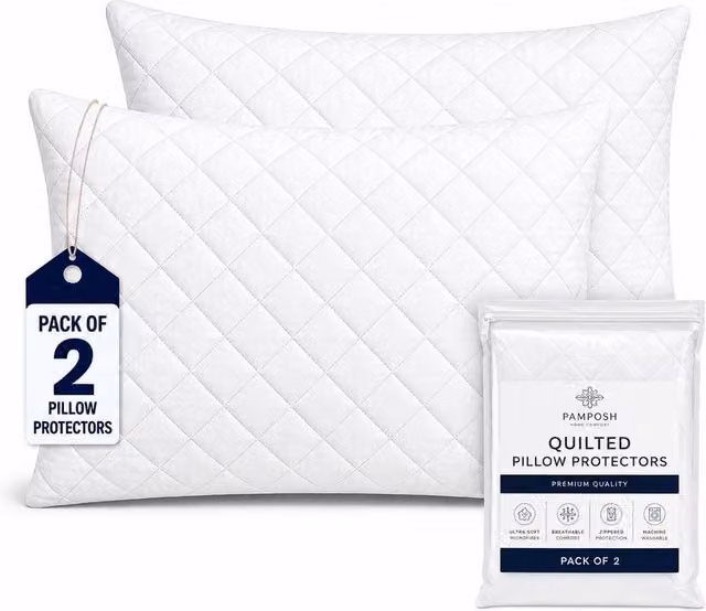 Grace White Quilted Microfibre Pillow Protectors with Zipper Closure, Pack of 2, Standard Size – 1