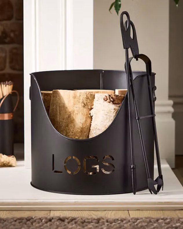 Dibor Traditional Stag Fire Screen and Fireguard Set in Black with Log Bucket, Poker and Tongs, H: 68 cm, W: 53 cm – 2