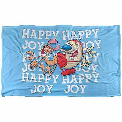 Ren and Stimpy Happy Happy Joy Joy Super Soft Silky Touch Fleece Throw Blanket, Multicolour, W/D/H: 91 x 147 cm