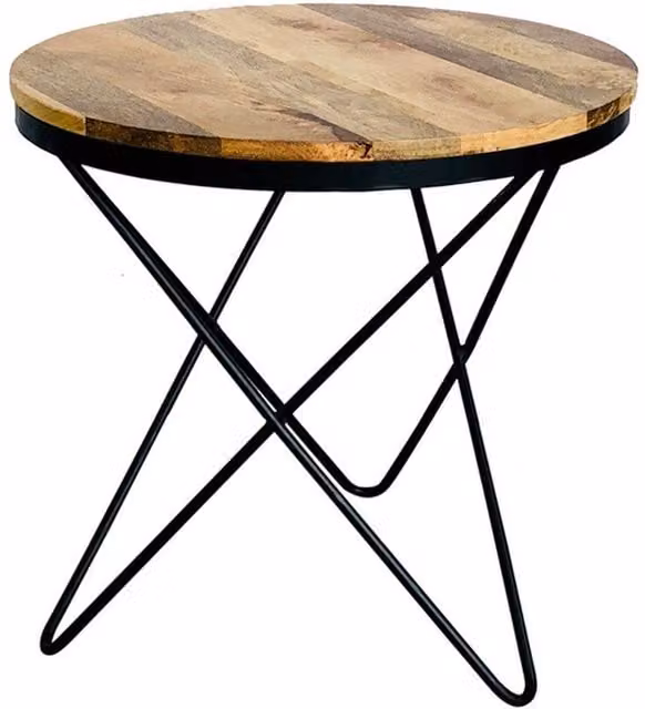 Jaipur Furniture Ltd Ravi Star Leg Round Side Table in Brown Mango Wood and Black Iron, W: 51 cm, D: 51 cm, H: 50 cm – 1
