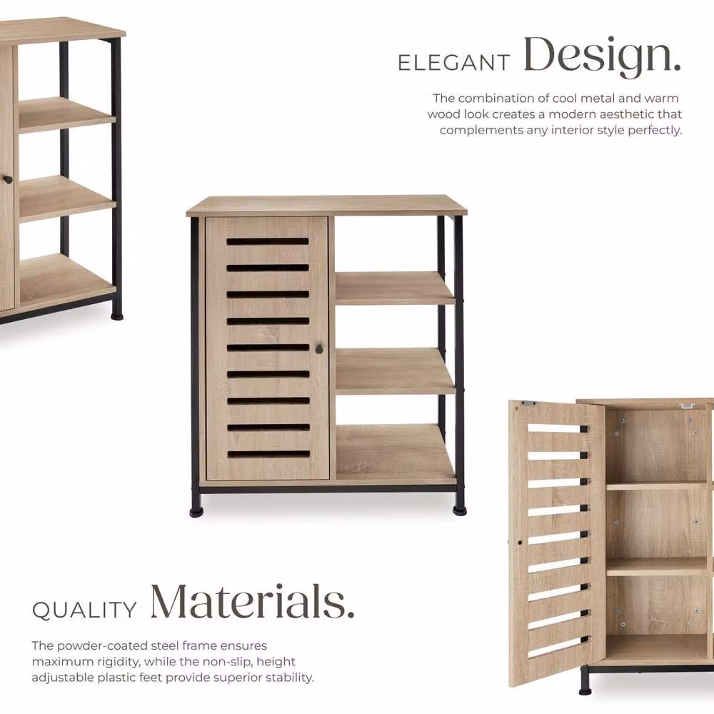 tectake Industrial Sideboard with 3 Open Shelves in Light Oak and Black – 3