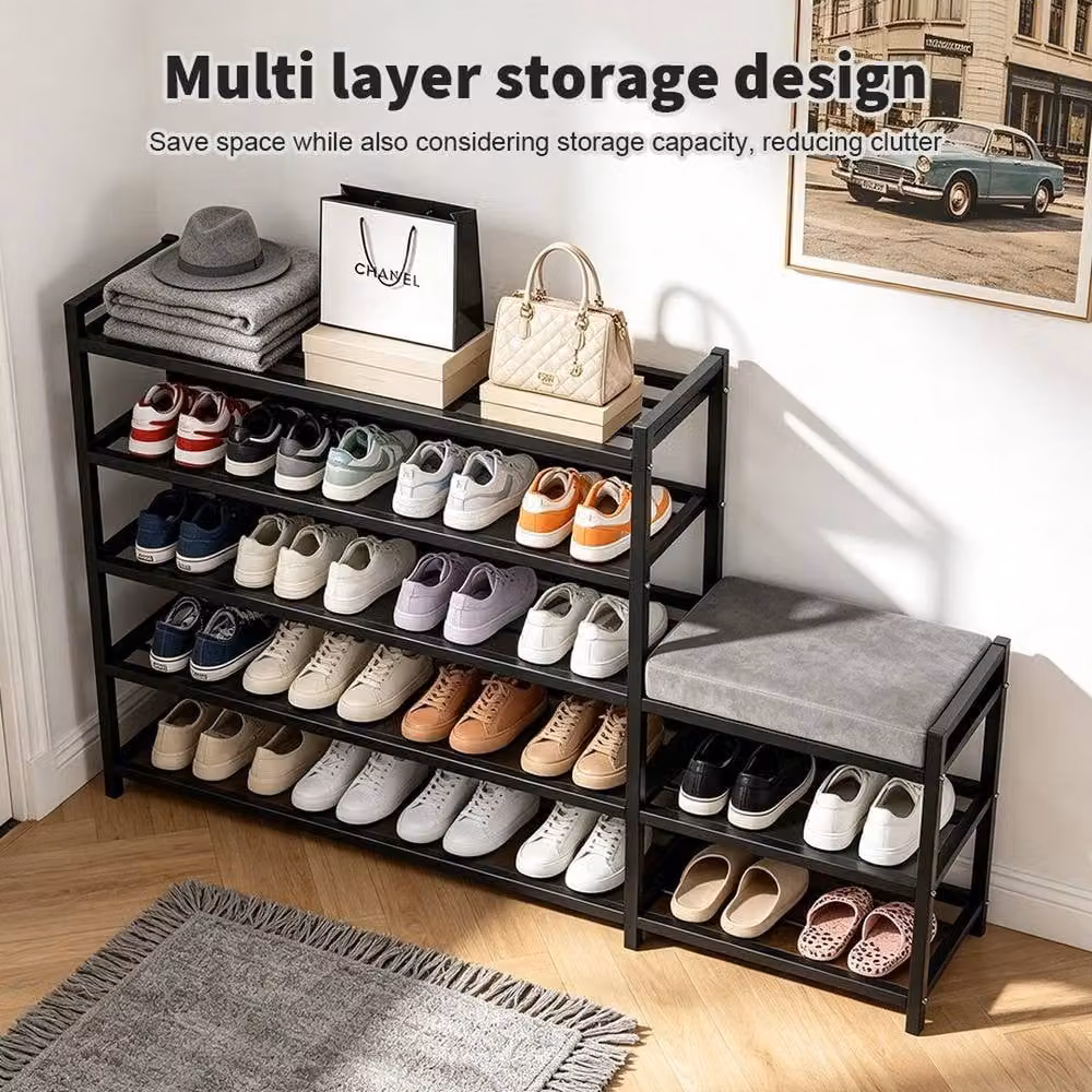 EONLION Modern Black Corner Shoe Storage Rack and Bench Organiser – 4