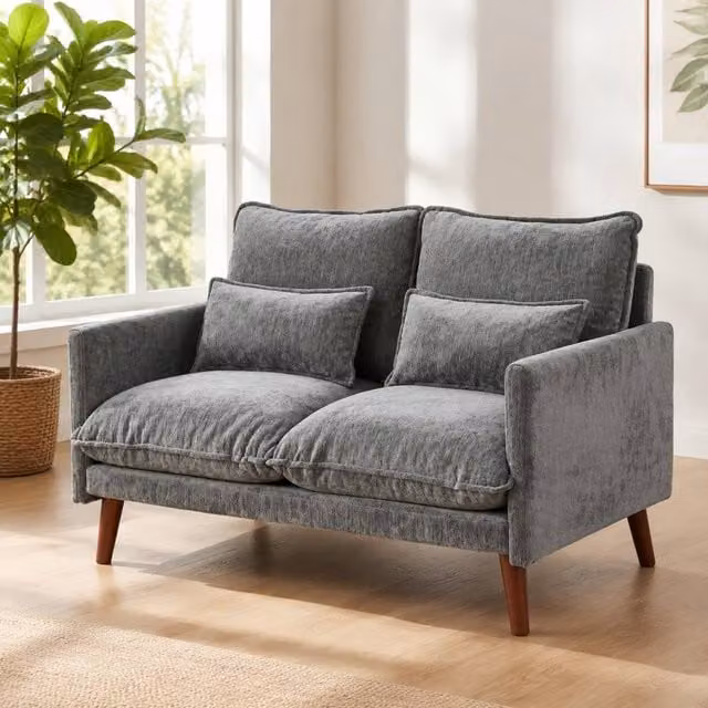STILVORA 2 Seater Modern Sofa in Grey Velvet-Feel Fabric with Scatter Cushions – 1