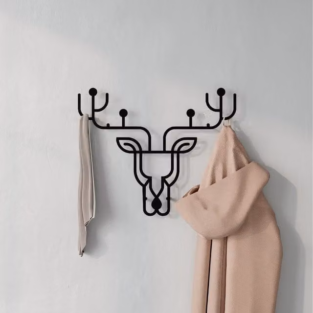Decortie Modern Metal Deer Theme Wall Mounted Hanger in Black