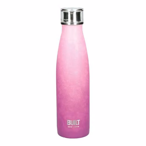 BUILT New York Perfect Seal Leakproof Insulated Stainless Steel Water Bottle, 480 ml, Pink and Purple Ombre