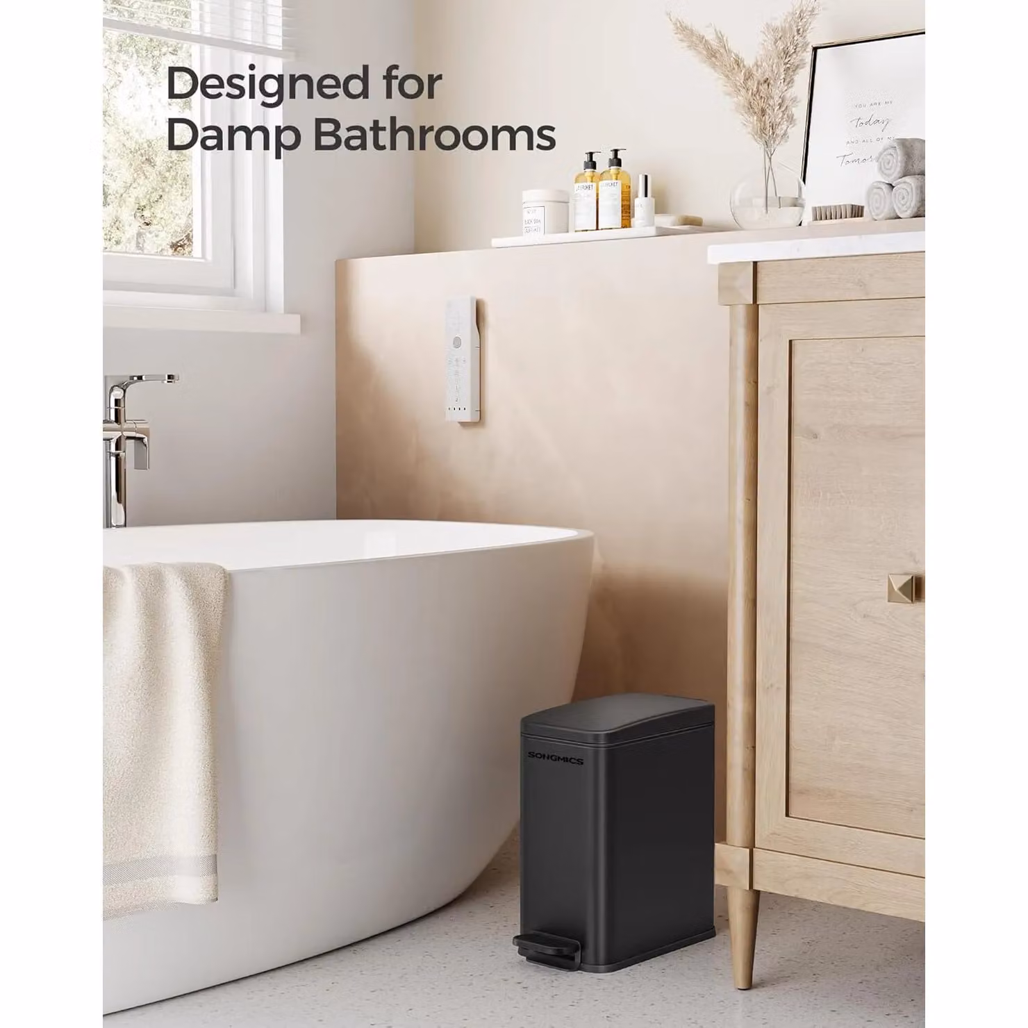 SONGMICS Small Steel Pedal Bathroom Bin with Soft Close Lid and Removable Inner Bucket, Black – 2
