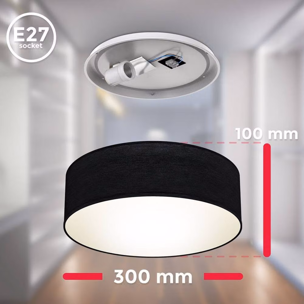 B.K.Licht Black Fabric Cylinder Ceiling Light, W/D/H: 30 x 30 x 10 cm – 4