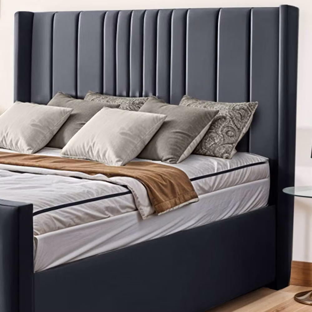 UK Bed Furniture Balmoral Wingback Ottoman Gas Lift Upholstered Bed with 48 inch Headboard in Charcoal Grey, Size: Super King – 2
