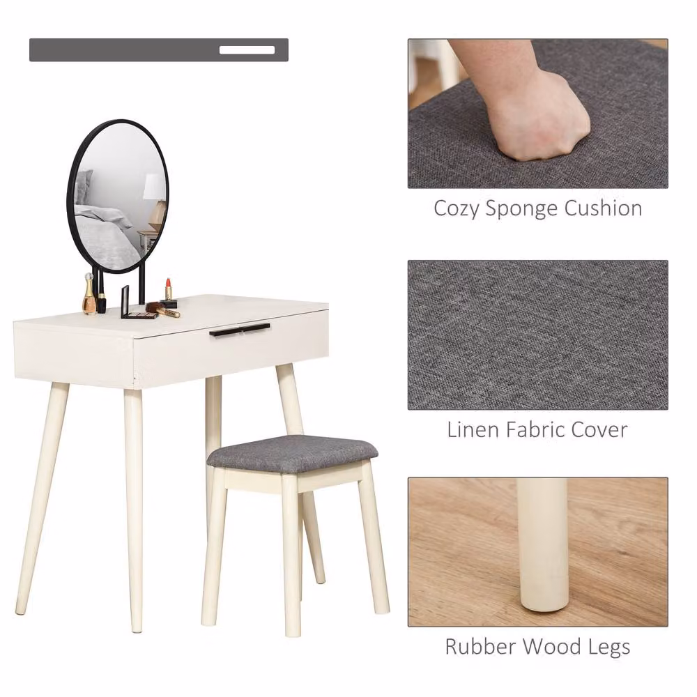 STILVORA White Modern Dressing Table with Mirror and 2 Drawers, W/D/H: 123 x 40 x 80 cm – 3