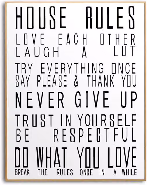 KDMK Large Glass House Rules Wall Art Typography Sign in White