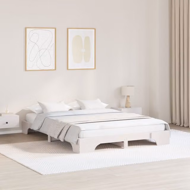 Berkfield Home Modern Lacquered Solid Pine Bed Frame, White, W/D/H: 140 x 200 x 20 cm
