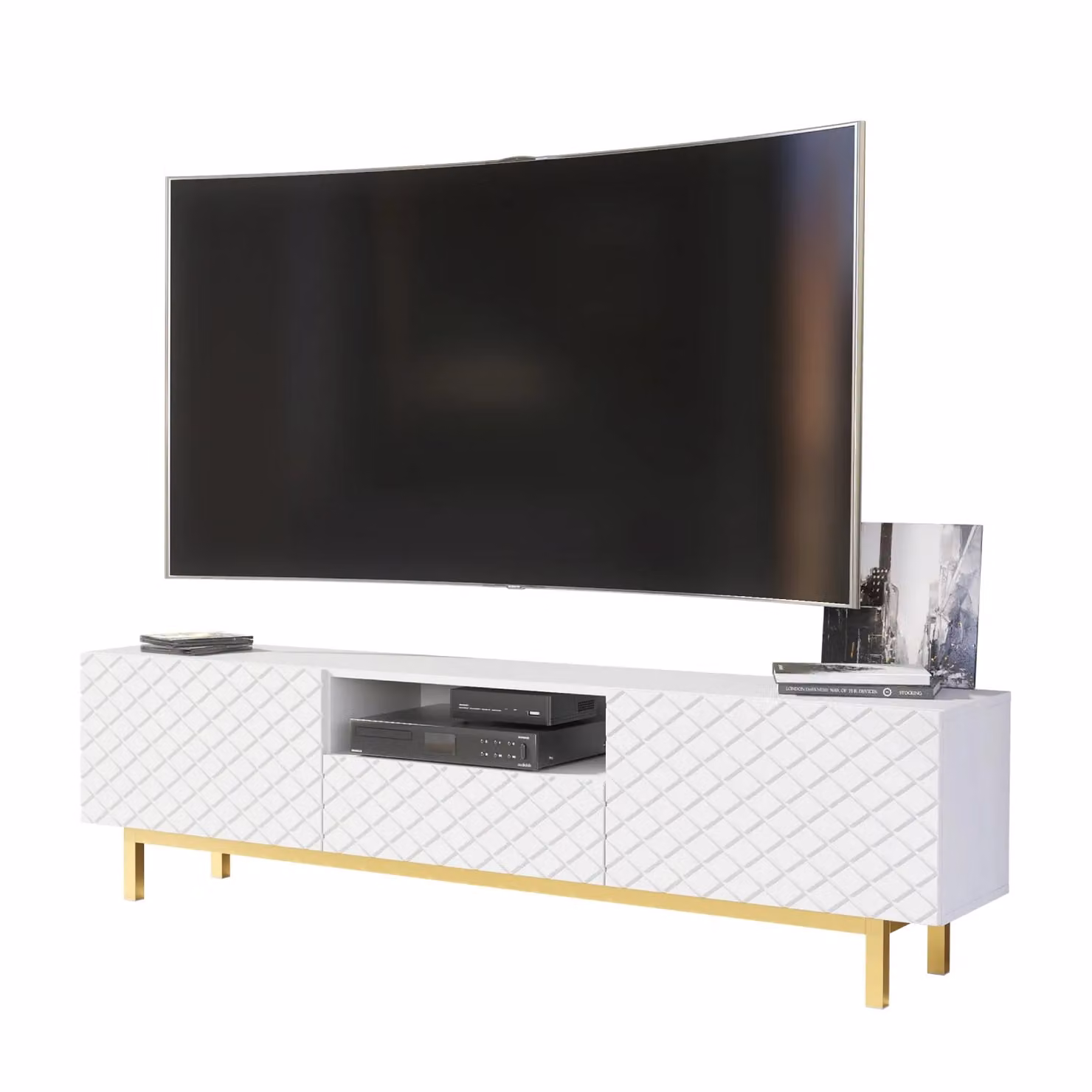 Creative Furniture Diamond Luxe TV Unit in White, Modern Glossy Geometric Cabinet W: 180 cm, D: 35 cm, H: 50 cm – 2