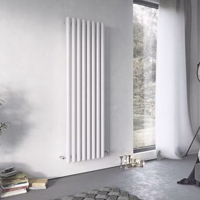 Bathroom Kingdom Vulkan White Single Round Vertical Wall Hung Radiator H: 180 cm, W: 43.5 cm