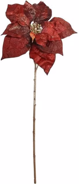 KDMD Red and Gold Glitter Poinsettia Stem, 2 Pack, Length: 49 cm