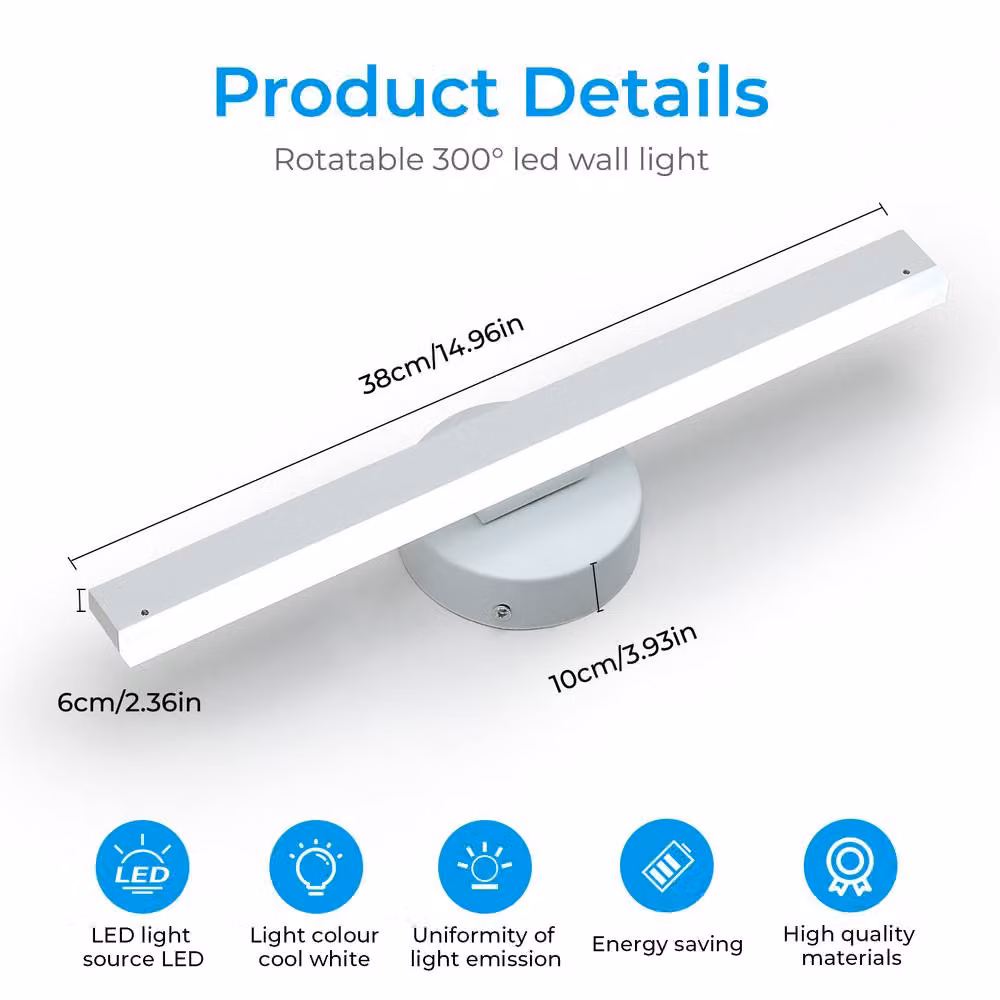 Pheashine Modern Rectangular LED Wall Lamp, White, 12W, 6500K Cool White – 2