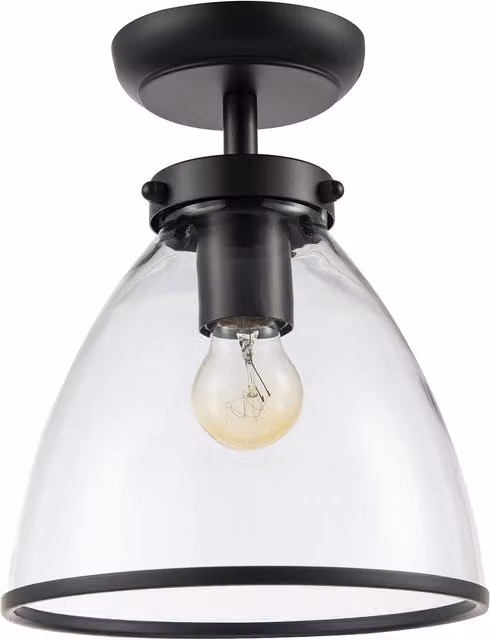 Happy Homewares Industrial Style Ceiling Lamp with Black Metal Base and Transparent Glass Shade – 1