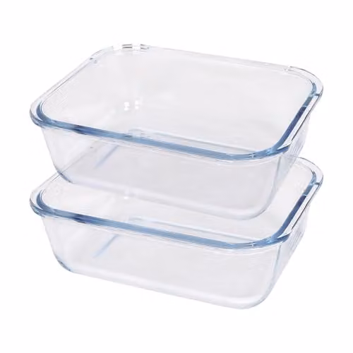 Argon Tableware Set of 2 Rectangular Transparent Glass Cake Dishes, W: 20 cm, D: 15 cm, H: 7 cm