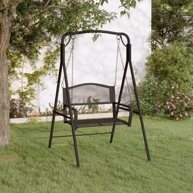 Berkfield Home Classic Swing Bench in Black Powder Coated Steel with Textilene Seating – 1