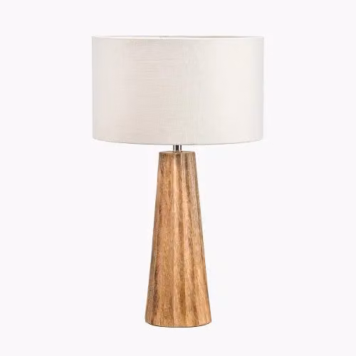 Ruma Mango Wood Textured Cone Table Lamp in Natural Sand and Brown – 2