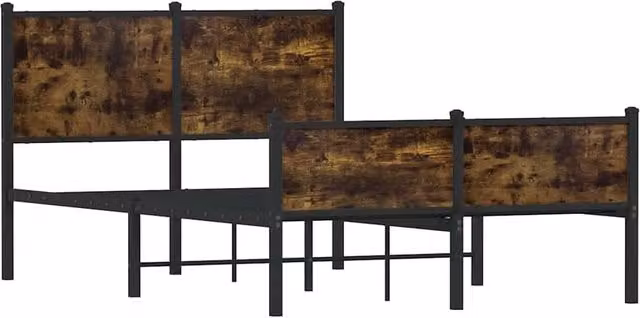 Berkfield Home Metal and Wood Bed Frame in Smoked Oak Brown, Small Double, W/D/H: 120 x 190 cm