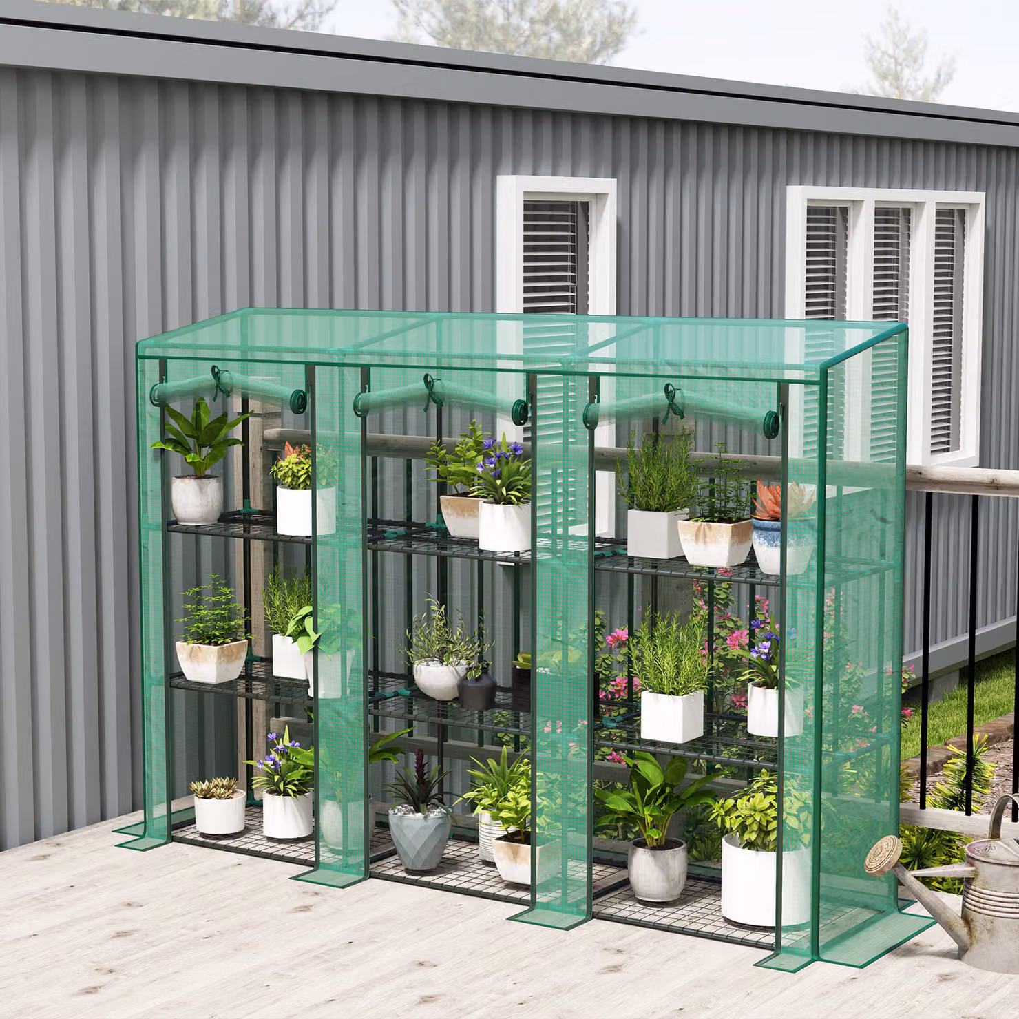 Outsunny Nine-Shelf Green Lean-to Greenhouse, W/D/H: 46 x 46 x 215 cm – 1