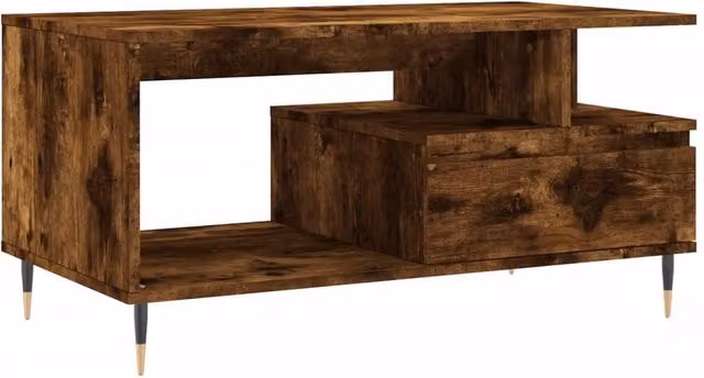 Berkfield Home Modern Smoked Oak Coffee Table in Brown, W/D/H: 90 x 49 x 45 cm – 1