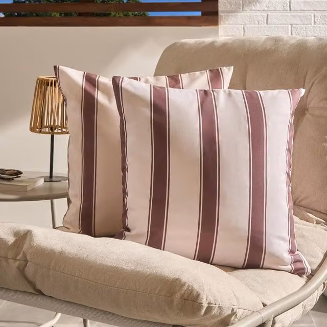 OHS Set of 2 Striped Outdoor Garden Cushion Covers, Chocolate and Beige, W/D/H: 45 x 45 x 45 cm – 1