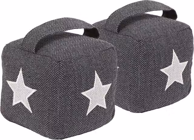 Nicola Spring Grey Herringbone Geometric Textile Door Stop Pack of 2, W/D/H: 16 x 16 x 16 cm