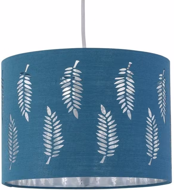 First Choice Lighting Fern Teal Cut Out Round Fabric Pendant Lightshade, Diameter: 25 cm – 1