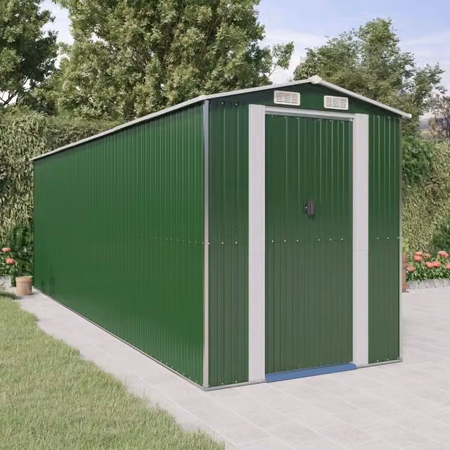Berkfield Home Green Galvanised Steel Garden Shed with Sliding Gable Door and Side Vent, W/D/H: 192 x 606 x 223 cm