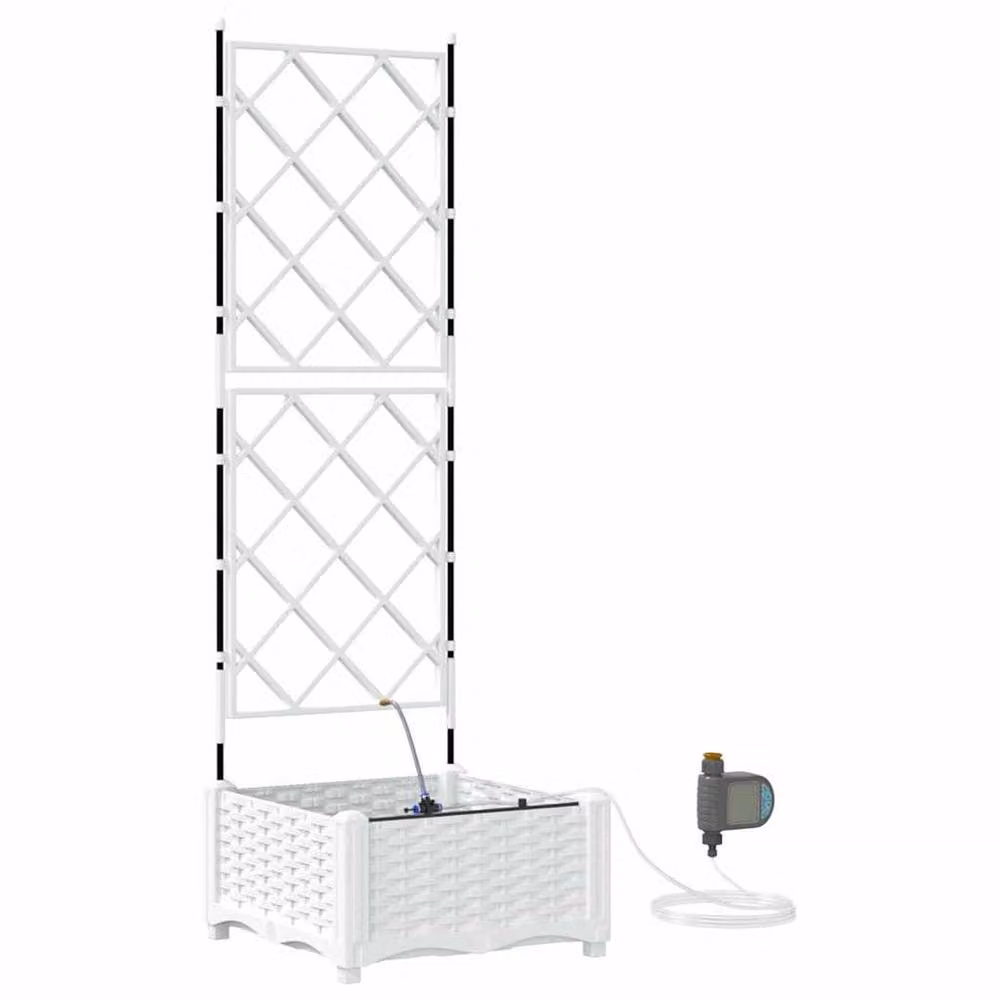 Berkfield White Plastic Garden Planter with Water Irrigation System – 2