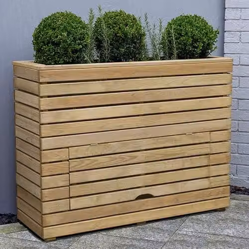 Forest Garden Modern Tall Linear Planter with Storage in Brown – 2