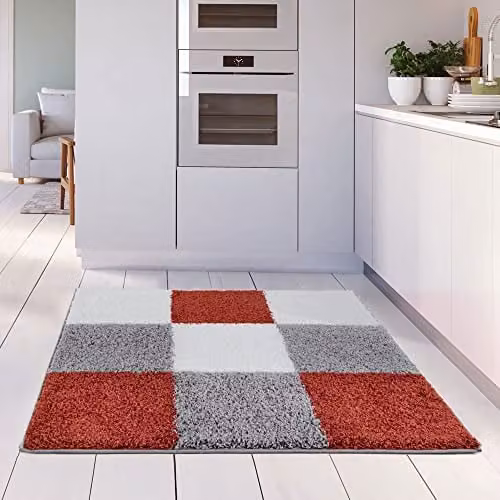 THE RUGS Modern Multicolour Checked Shaggy Area Rug, W/D/H: 120 x 120 x 1 cm – 1