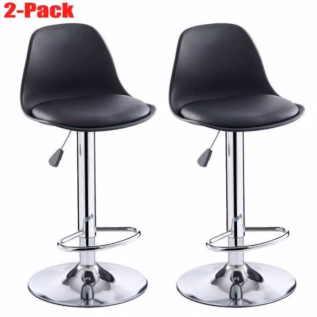 Nestlune Set of 2 Black Modern Swivel Adjustable Breakfast Bar Stools – 1