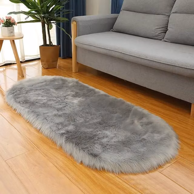 Lifeideas Oval Fluffy Faux Fur Rug in Grey