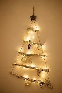 Marco Paul Christmas Wooden Ladder Tree with Hanging LED Lights in White, H 75.0 cm x W 55.0 cm