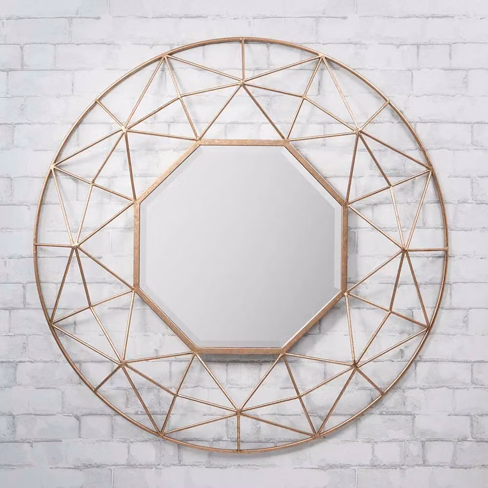 Agenzia 14 Modern 3D Gold Metal Frame Round Wall Mirror, Diameter: 88.5 cm – 2