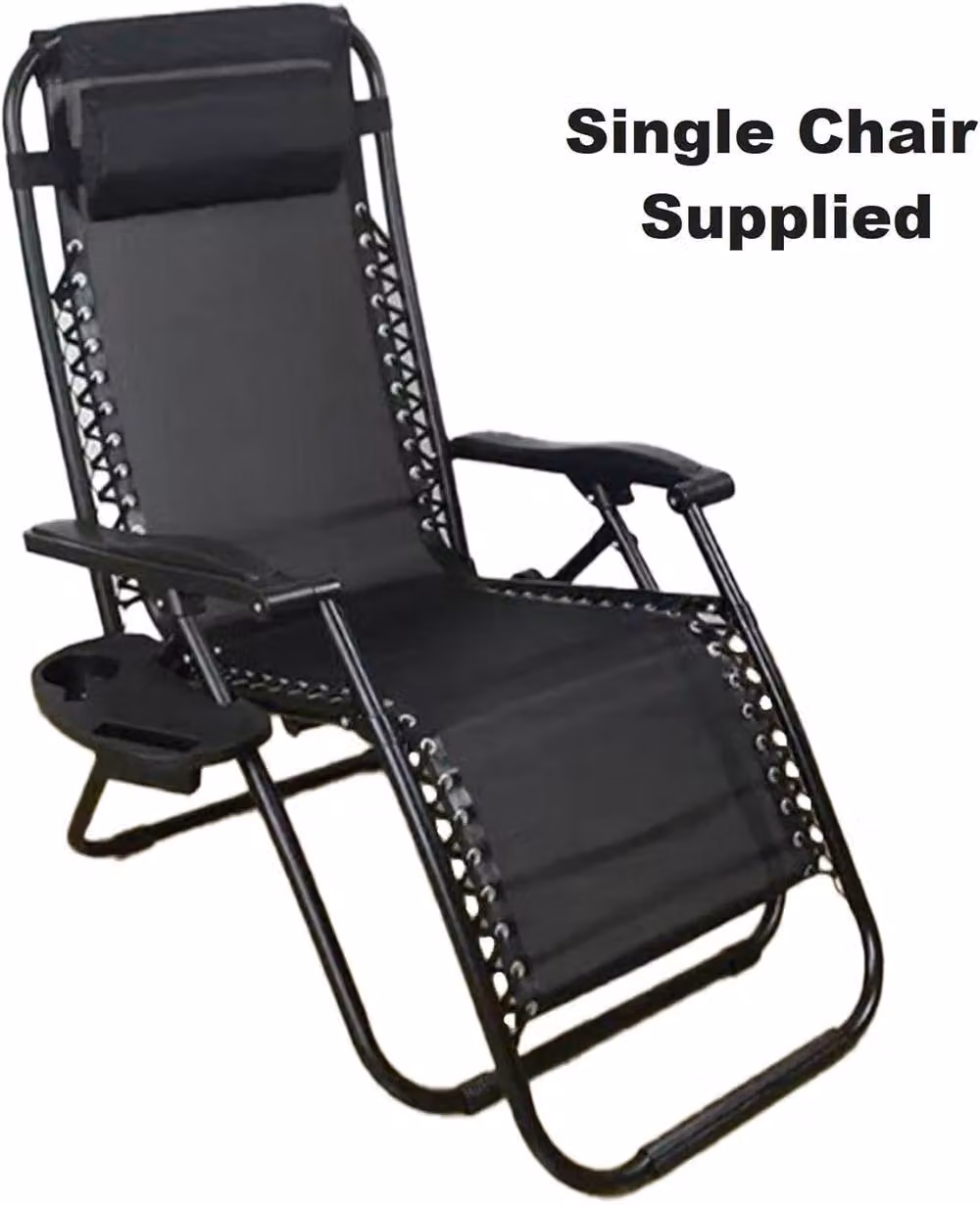 Shatchi Heavy Duty Gravity Reclining Outdoor Garden Chair in Black with Textilene Fabric and Powder Coated Steel Frame – 9