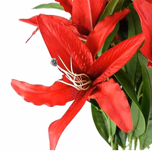 Leaf Pack of 6 Red Artificial Large Lily Stems, 100 cm Height – 3