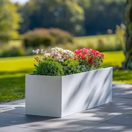 Tulipy Galvanised Steel Trough Planter, Matte White, W: 24 cm, D: 24 cm, H: 24 cm