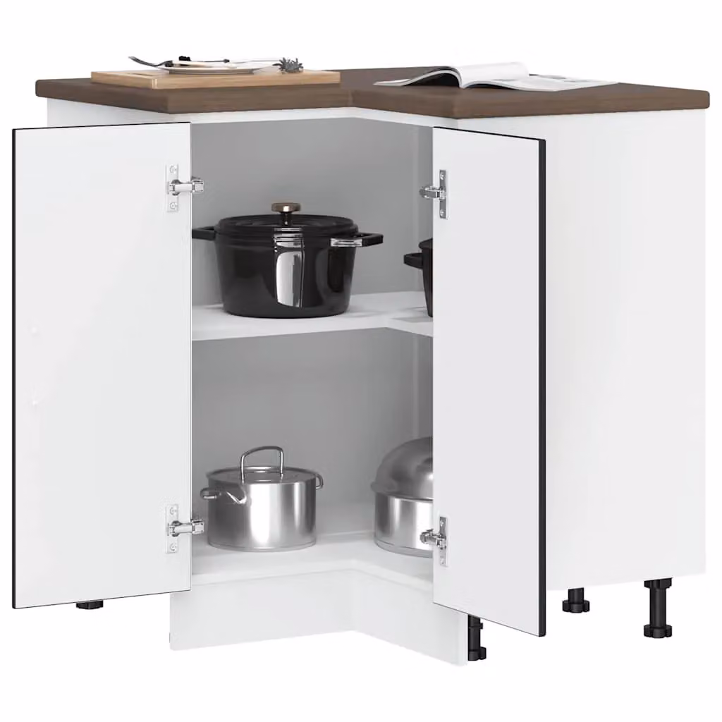 Berkfield Home Lucca Black Matt MDF Kitchen Corner Base Cabinet with Hinged Doors and Internal Shelves – 3