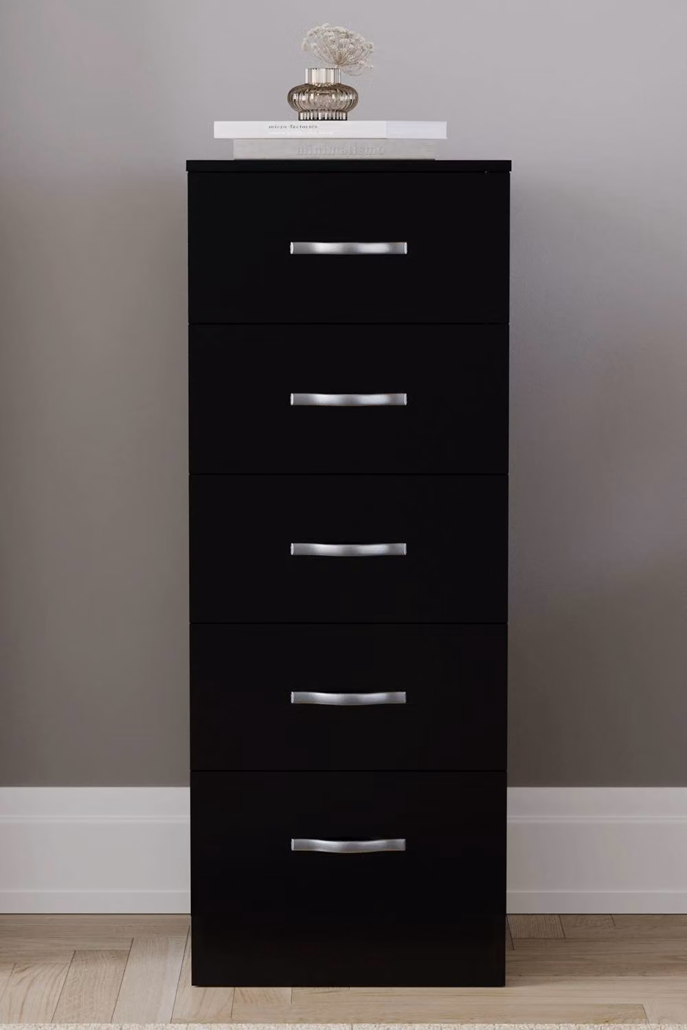 HD Designs Riano 5 Drawer Narrow Freestanding Chest in Matt Black – 3