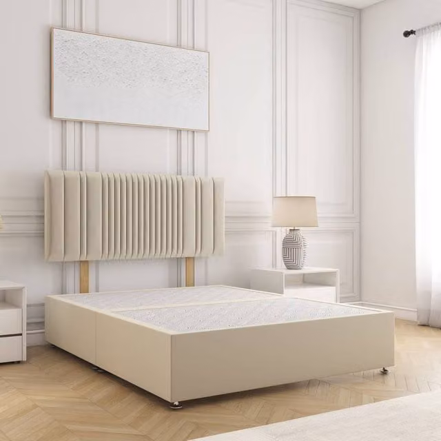 BSSPOKE Florence King Size Divan Bed with 24 inch Headboard in Cream Plush Velvet