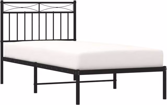 Berkfield Home Metal Bed Frame with Headboard in Black, W/D/H: 90 x 190 cm