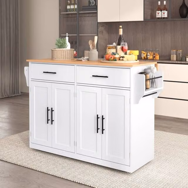Rolipo Dropleaf Kitchen Island on Wheels Foldable Serving Cart, White