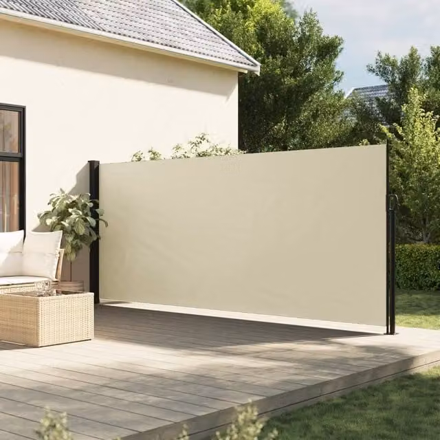Berkfield Home Retractable Side Awning in Beige, Manual Pull, Wall-Mounted, Polyester, W/H: 160 x 600 cm